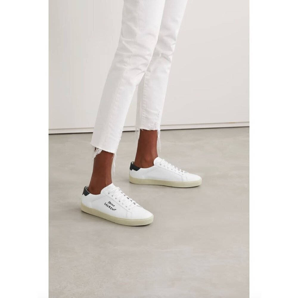 Saint Laurent Court Classic Sl/06 Embroidered Sneakers White Womens 36 6